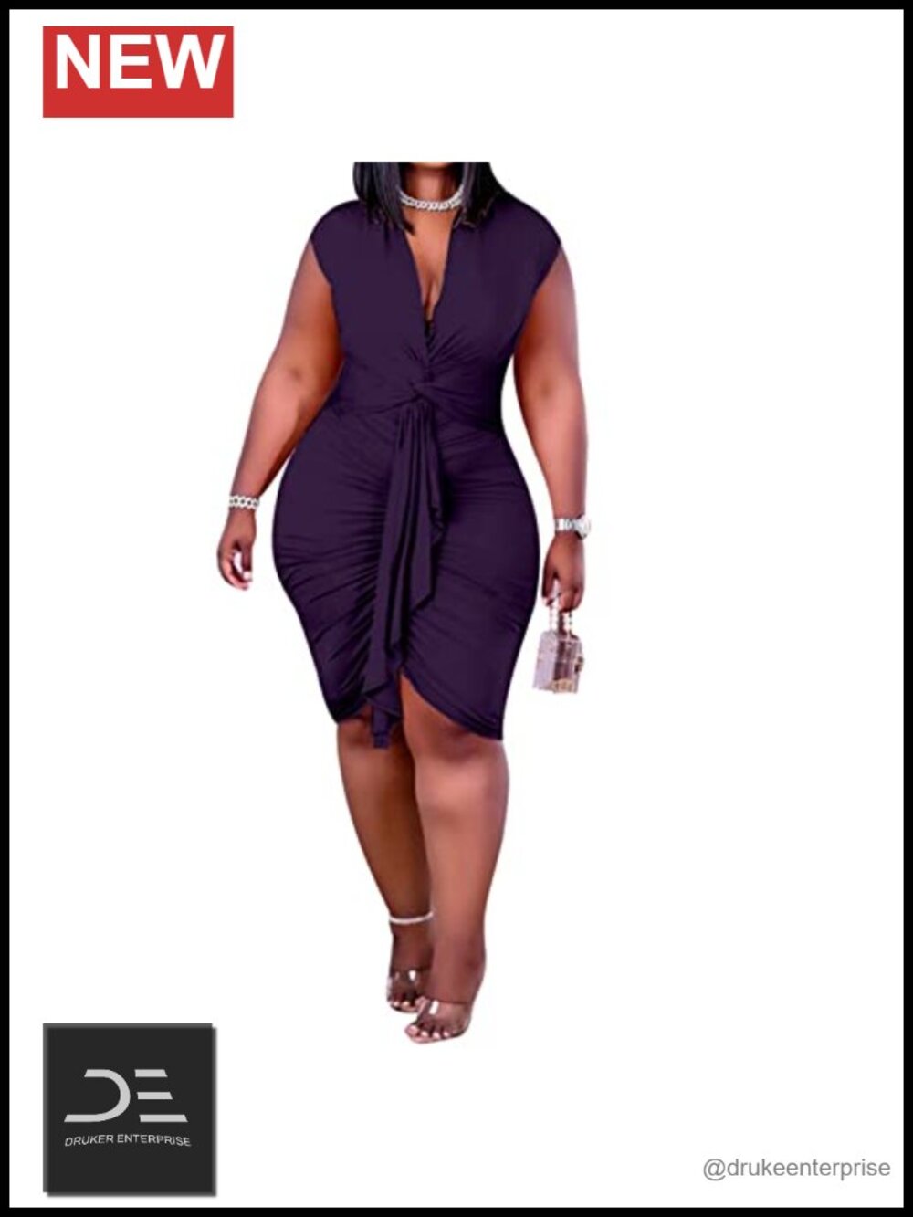 Plus Size Bodycon Ruched Drawstring Mini Dress